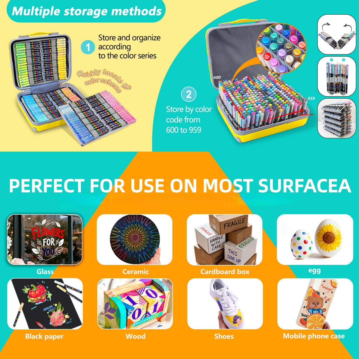 360 Color Acrylic Paint Markers,Detachable suitcase,Brush Tip , Acrylic Paint Pens with Direct-Liquid Ink System, Paint Markers for Rock Painting, Fabric, Wood, Canvas, Plastic, Permanent,Washable,Quick-Drying,Waterproof