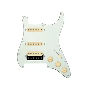 920D Custom HSS Loaded Pickguard For Strat With An Uncovered Roughneck Humbucker, Aged White Texas Growler Pickups, Black Knobs, and Mint Green Pickguard