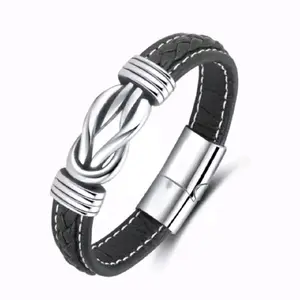 Leather Bracelet for Men Multi-Layer Braided Leather Infinity Bracelet with Clasp Black Inspirational Bangle Bracelets Wristband Christmas Birthday Valentine's Day Gifts for Son