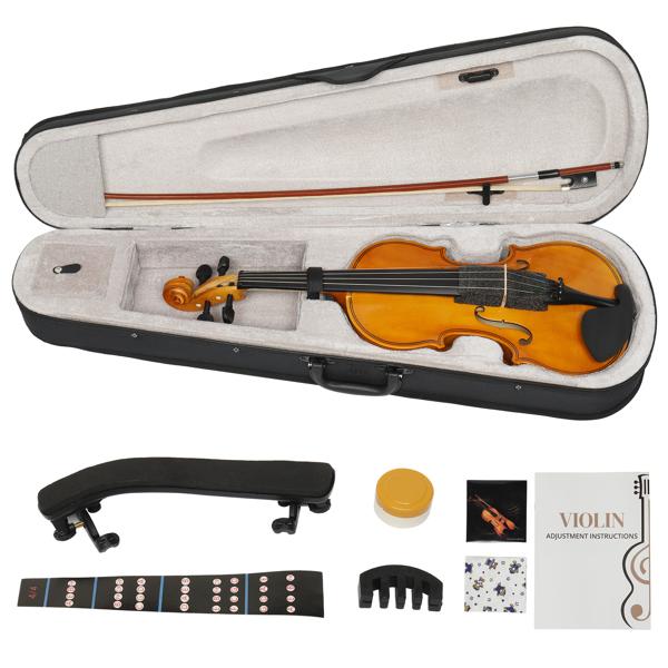 4/4 Full Size Kit For Beginners - Hand Carved Acoustic Violins Set - Fiddle Solid Wood Kit with Hard Case, Bow, Rosin, Shoulder Rest Full Size 4/4 Violin Set for Adults Beginners Students with Hard Case,Violin Bow,Shoulder Rest,Rosin,Extra