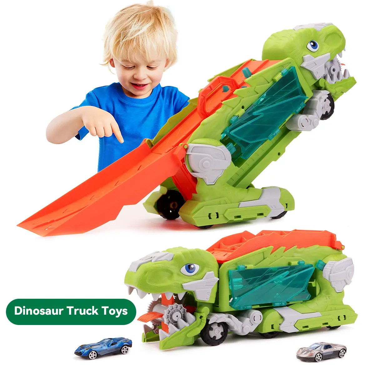Dinosaur Swallowing Car Truck Toy – Chomping Action & Pop-Out Feature for Kids Interactive Fun