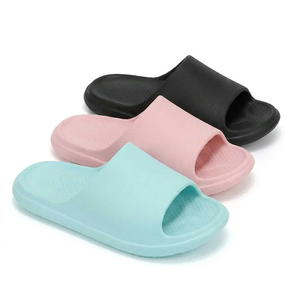 Pillow Slippers for Women - Thick Sole Cloud Slides with Cushioned Comfort, Non-Slip Indoor Outdoor Shower Sandals, Soft EVA House Slippers, Open Toed Sandals, Slip On, Ankle, Plain
