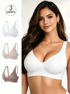 3 Pack / 4 colors. Seamless jelly bra and bralette. 2 rows with 4 buttons. Adjustable for upper support and movement. Suitable for daily wear, parties, yoga. Comfortable, breathable, skin-friendly, and figure-hugging. Women's non-rubberized bralette.