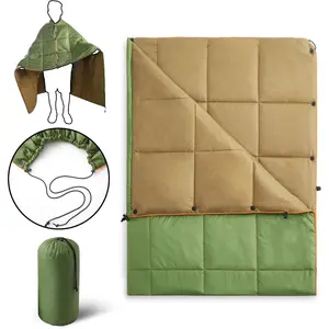 Puffy Camping Blanket - Lightweight Packable Outdoor Quilt with Snaps & Corner Loops, Warm Compact Blanket for Cold Weather Hiking Picnic Stadium Travel, 75"x52", Army Green&Brown