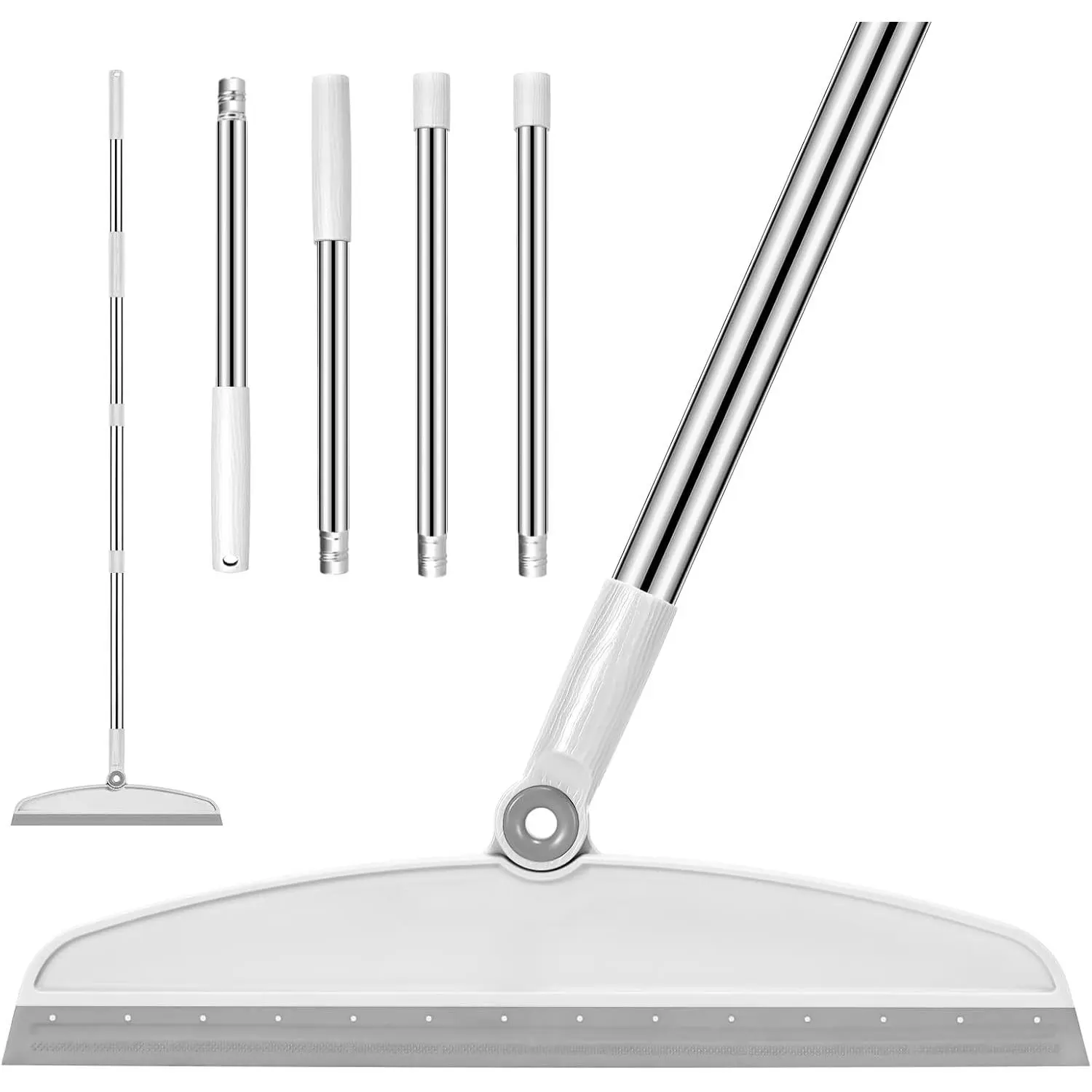 Multifunction Magic Broom, 54 Inch Adjustable Long Handle  Floor , Sweep and Scrape 2 in 1 Household Cleaning Broom for Floor, Bathrooms, Kitchens, Showers, , Glass,White