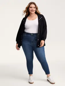 BLOOMCHIC Women's Plus Size Mid-Waist High-Stretch Slim Skinny Butt-Lifting Denim Jeans - Indigo, Korean Basics Style BBL, Zipperless, Slanted Pockets, Workwear & Casual Bottom Pants, M-6X 2026 Summer Pick 2026 Summer Vibes Womenswear Swimweek