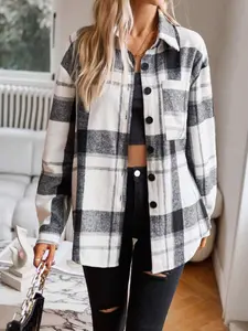 Women's Plaid Shirt Jacket, Lightweight Vintage American Style, Loose Fit, Pockets & Buttons, Casual Daily Wear, Commuter Layering, Womenswear