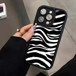 Creative minimalist black and white zebra pattern black phone case, suitable for Iphone16 15 14 13 12 11 XS XR X 8 7 Plus Pro Max SE series phone case, Halloween gift, Easter gift, birthday, girlfriend, boyfriend, friend or yourself.