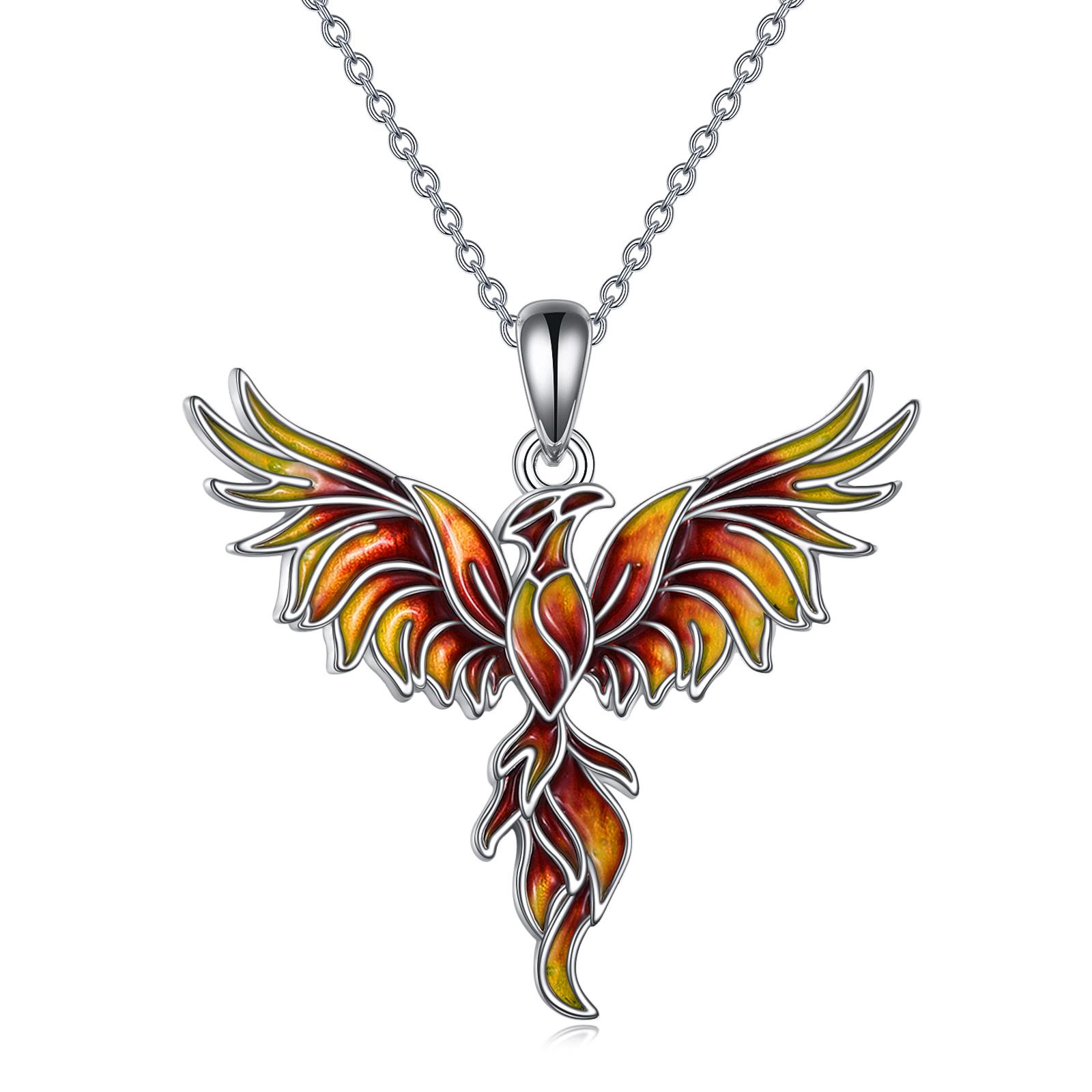 S925 Sterling Silver Phoenix Necklace for Women, Fire Phoenix Rebirth Pendant with Red & Yellow Gradient Crystal, Symbolic Jewelry Mother's Day Gifts for Mom/Wife S925 Sterling Silver Phoenix Necklace for Women, Fire Phoenix Rebirth Pendant with Red & Yellow Gradient Crystal, Symbolic Jewelry Mother's Day Gifts for Mom/Wife