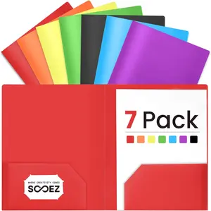 7 Pack Folders with Pockets, Pocket Folders with Extra Labels, Plastic Folders with Pockets, 2 Pocket Folders Bulk, Heavy Duty File Folders, School Folders Business Folder Office Filing Supplies