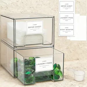 Clear Stackable Laundry Storage Drawers with Labels, Detergent Pod Containers and Dryer Sheet Holder, Reusable Organization System for Home Decor