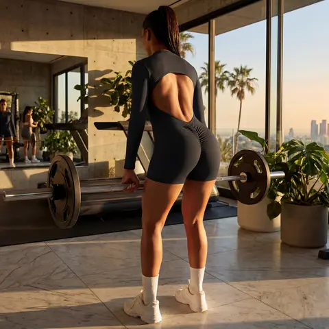 Women's Long Sleeve Backless Bodycon Yoga Romper - Sexy Stretchable Activewear, Fitted, Scrunch Butt Lift, Deep V Back, Workout Jumpsuits, Gym-to-Daily Wear Athleisure Women's Sports Jumpsuits (Mother's Day Gift)