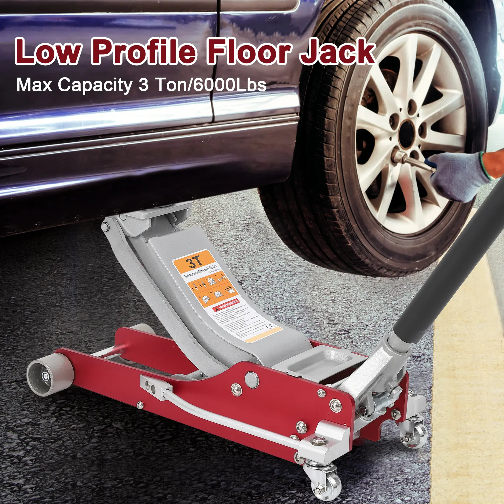 Professional Trolley Jack for Car, SUV, Truck Repair, Blue 3 Ton Low Profile Hydraulic Floor Jack – Heavy Duty Q235B Steel Construction