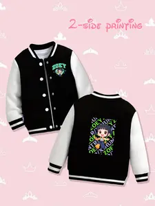 Women's Zoey Cartoon Baseball Jacket, Long Sleeve Fitted Outerwear, Spring & Fall Casual Daily Wear, Vibrant Print Design  HUNTR/X（EJAE、AUDREY NUNA、Rei Ami）、Saja Boys（Andrew Choi、Neckwav、Danny Chung、KEVIN WOO、samUIL L）、TWICE、MeloMance、JOKERs