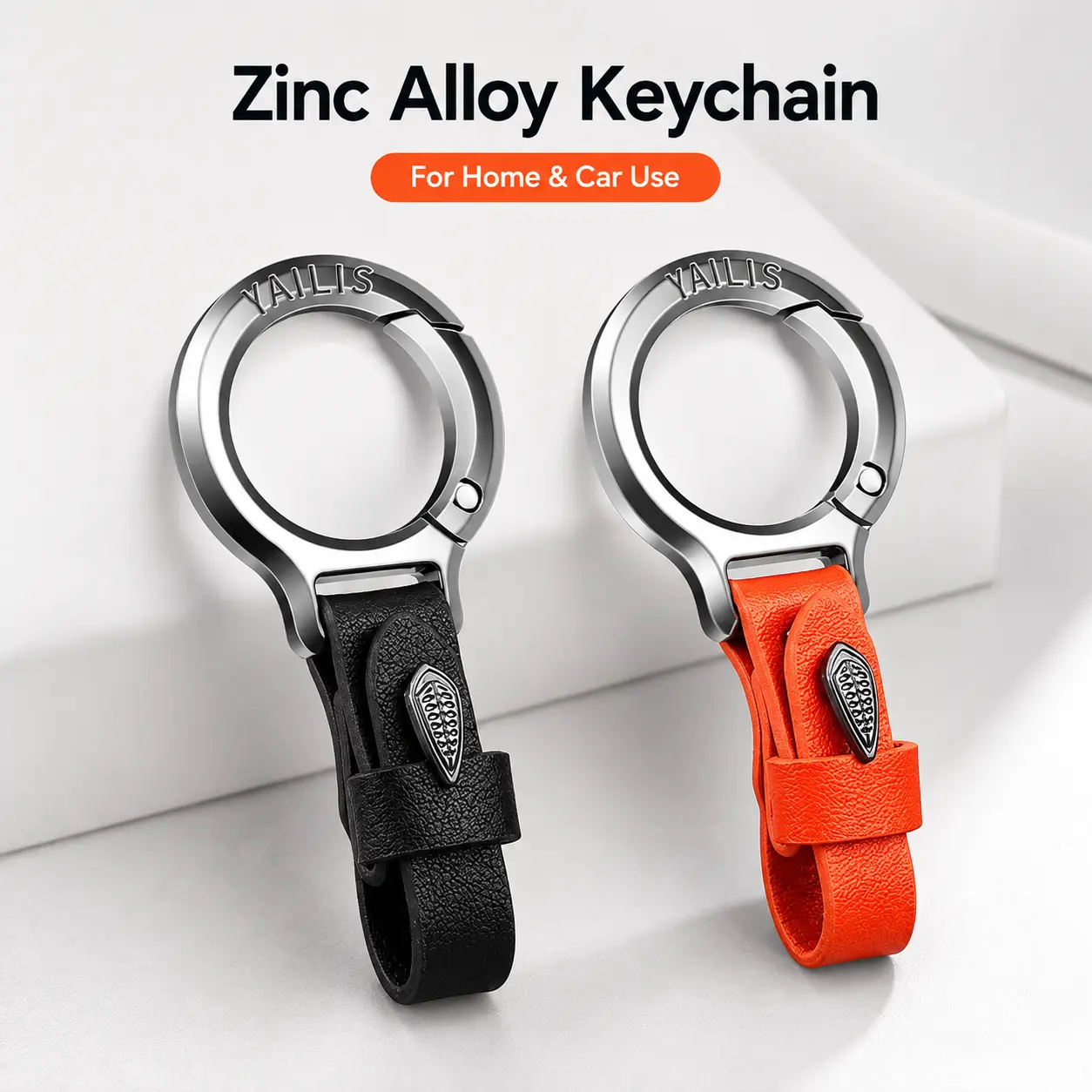 AILIS New Upgraded Metal-Leather Zinc Alloy Keychain with Leather Strap - Stylish, Versatile, Durable, Unisex Anti-Lost Key Ring for Car, Home Use - Keeps Keys Secure and Easy to Find