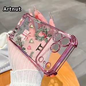 Compatible with iPhone 17 Pro Max 16 15 Plus Air 14 13 12 11 E Phone Case The Nutcracker Christmas Pattern Four Corner Drop Resistant Electroplated Transparent TPU Soft Trendy Cover