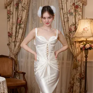 White Whisper Corset Dress-LuminaVenus Dresses Dress Elegant Temperament V Neck ﻿Wedding Dress Birthday Party Outfit For Formal For Baby Shower  para fiesta Strapless Adjustable Bird Drawstring Womenswear