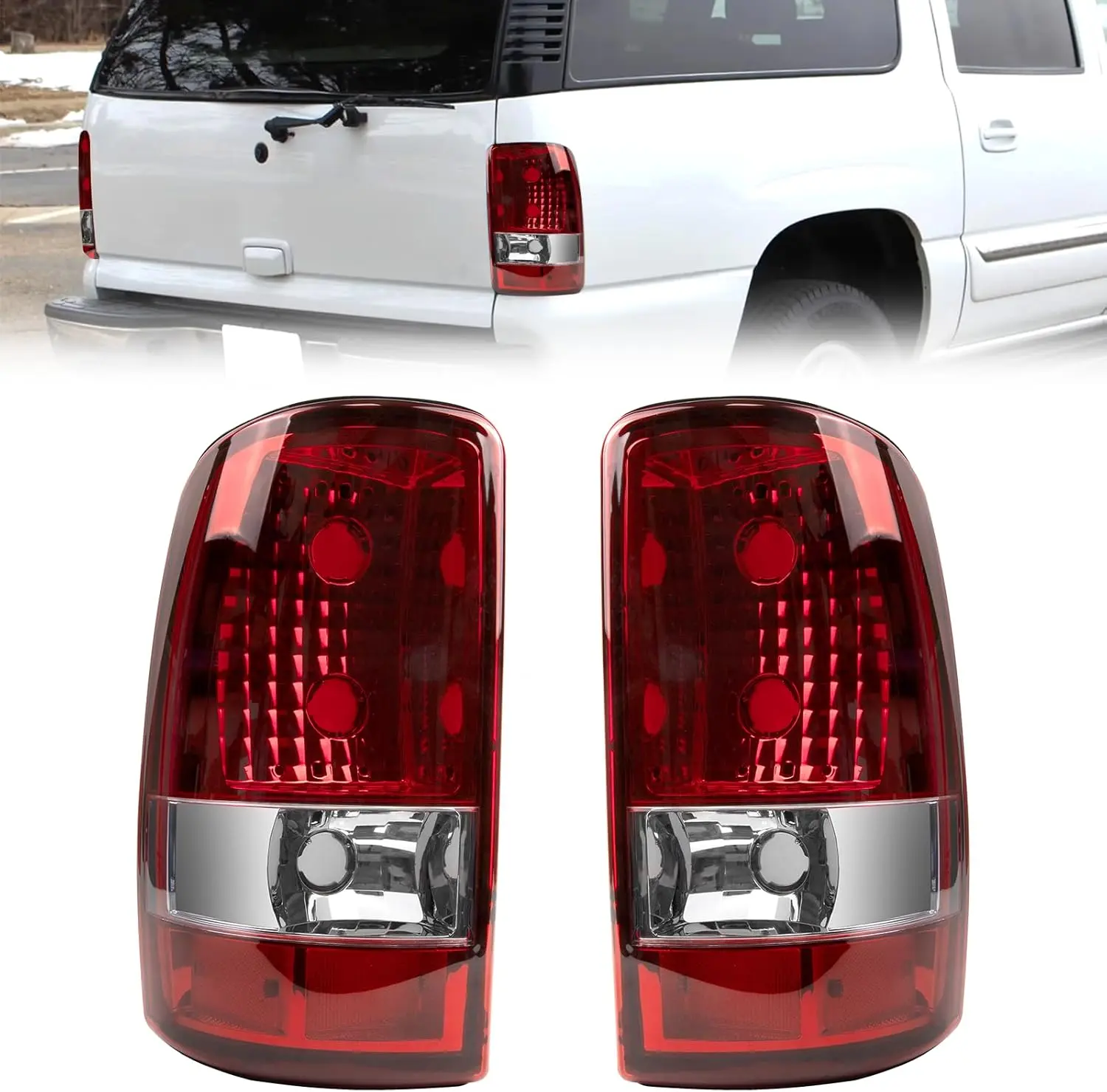 Tail Light Compatible with 2000 2001 2002 2003 2004 2005 2006 Chevy Tahoe GMC Yukon XL Suburban 1500 2500 Rear Lamp Brake Taillights Replacement for GM2819199 GM2801170 Red Housing W/O Bulbs &Harness