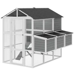 77" Outdoor Wooden Chicken Coop for 6-8 Chickens - Poultry Cage with Run, Nesting Boxes, Waterproof Roof (Pet & Farm Animal Supplies)