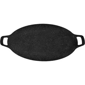 Korean Grill Pan with 7 Layer Natural Coating, Dontaku 32CM BBQ Griddle with Handle, Non-stick Grill Circular Frying Pan for Meats, Pancakes, Ribs, Home Outdoor Stove, Induction, Electric Cooktop