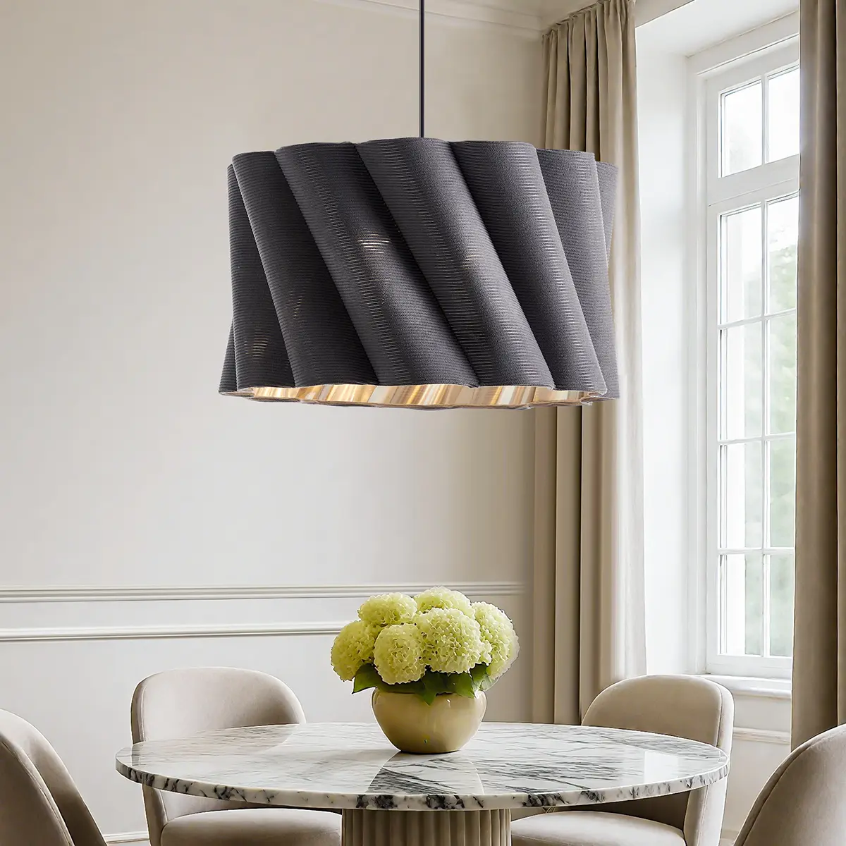 Dark Gray Twisted Fabric Drum Chandelier, 2-Light Dimmable Pendant Light for Home Decor