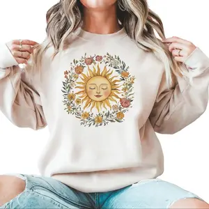 Boho Spiritual Sun T-Shirt, Cute Bohemian Sweatshirt, Celestial Hippie Clothing, Vintage Women Hippy Clothes, Floral Sunny Top