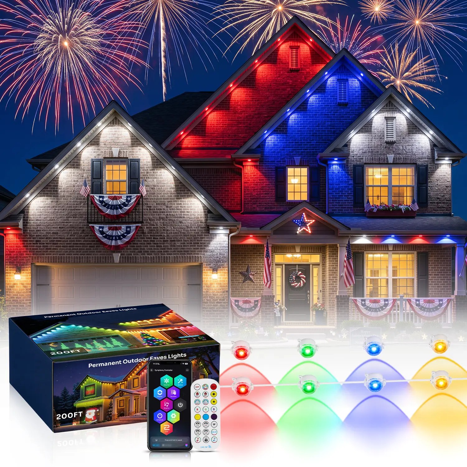 DEMILARE Permanent Outdoor Christmas Lights for House, IP67 Waterproof RGBIC & RGBCW Eave Roofline Lighting, Bluetooth APP, 2.4G Remote, Alexa & Google Assistant, Music Sync & Scene Modes for Christmas Halloween Patio Backyard Decor,BackToSchool