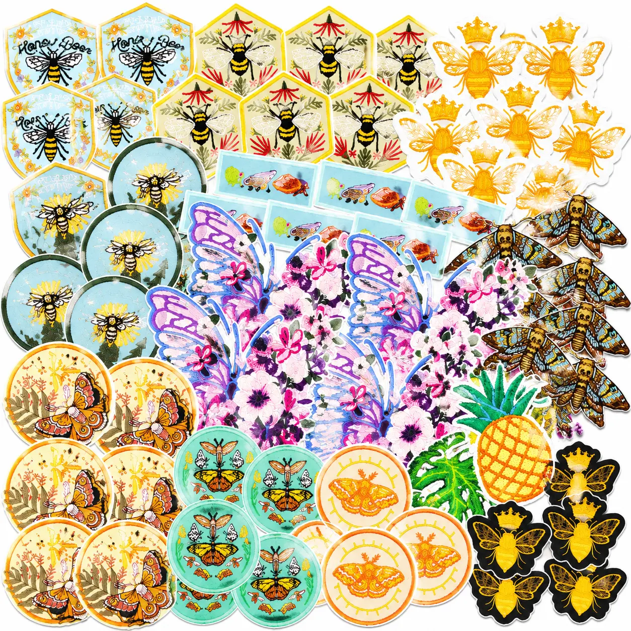 42-piece set of large, elegant butterfly and floral embroidered patches, insect-themed heat transfer and self-adhesive appliques, iron-on and sew-on decorative embellishments, DIY sewing accessories for clothing and bags, designer craft gifts