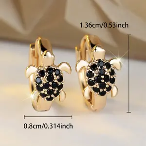 Unique Turtle Earrings Artificial Zirconia Decor Clip Earrings for Women & Girls Elegant Stackable Hoop Earrings for Daily Date Wear, Birthday Anniversary Valentine's Day gift