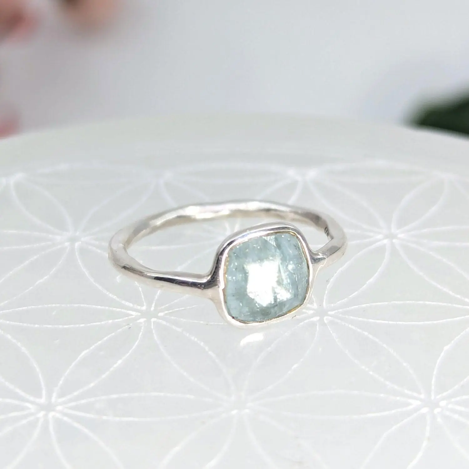 Aqua Kyanite Faceted Sterling Silver Dainty Ring