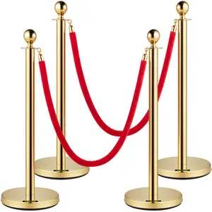 VEVOR Velvet Ropes and Posts,  5 ft/1.5 m Red Rope, Stainless Steel Gold Stanchion with Ball Top, Red Crowd Control Barrier Used for Theaters, Party, Wedding, Exhibition, Ticket Offices 4 packSets