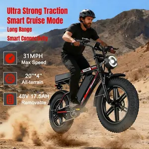 Electric Bike for Adults & Teens 31 MPH Max Speed 20x4 All Terrain 48V 17.5AH Removable Battery 1000W Motor Foldable E Scooter with Smart Cruise Mode & Dual Braking