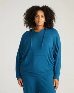 TravelKnit V Neck Hoodie - Blue Teal