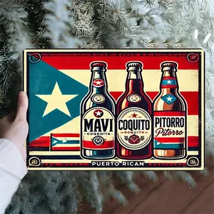 Room Decor Puerto Rican Vintage Iron Metal Sign Retro Tin Wall Art With Puerto Rico Flag & Traditional Beverages Novelty Man Cave Christmas Door 8X12In