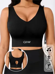 Women's Wireless Sports Bra, Ultra-Thin Comfortable Soft Fit, Medium Support, Plunging Design, Casual All-Season Wear, Perfect Gift, Stretch Sports Bra