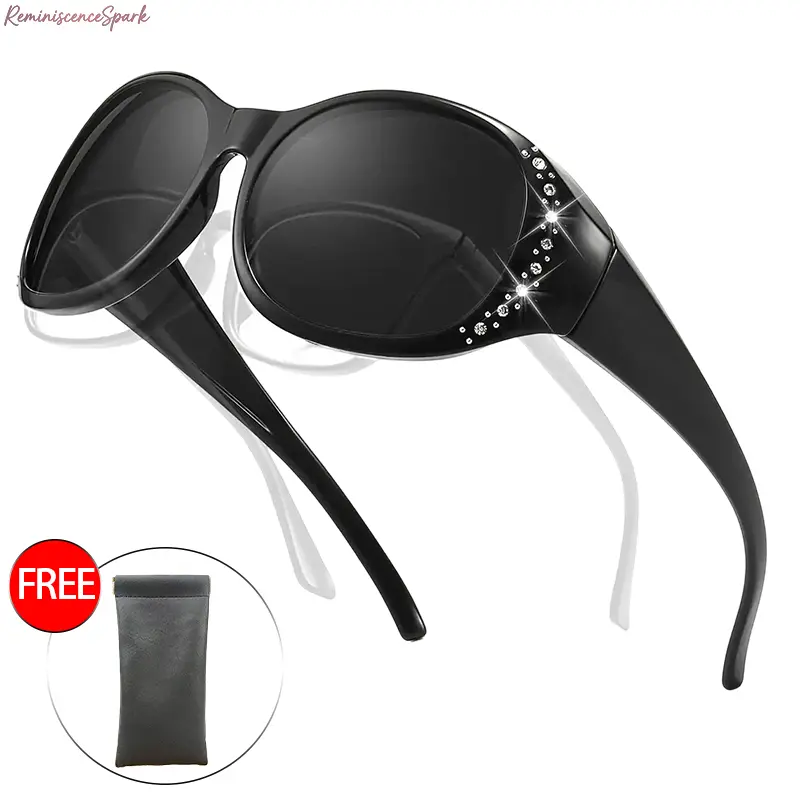 Unisex Polarized Fit Over Sunglasses with Matching Magnetic Leather Pouch, UV400 Anti-Glare UV400 Sports Eyewear, Oversized Shiny Frame for Prescription Glasses, Driving & Outdoor Activities