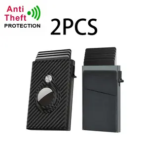 2 PCS Multifunctional RFID Blocking Large Capacity Credit Card Holder, Smart Pop-Up Credit Card Holder, For Air Tag Tri-fold Wallet And Minimalist Automatic Pop-Up Money Clip, Cash Pocket Card Holder Wallet, Minimalist Front Pocket Design