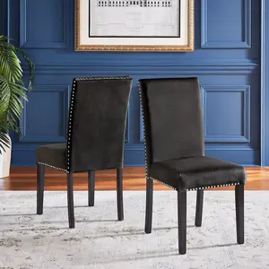 Set of 2, Espresso Finish Black Velvet Dining Chair