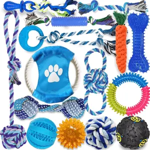 Dog Toys 15 Pack for Teeth Cleaning and Fun, Puppy Teething Chew Toys Interactive Rope Squeaky Treat Balls & Rubber Tous Bulk– Variety Dog Gifts Set Reduce