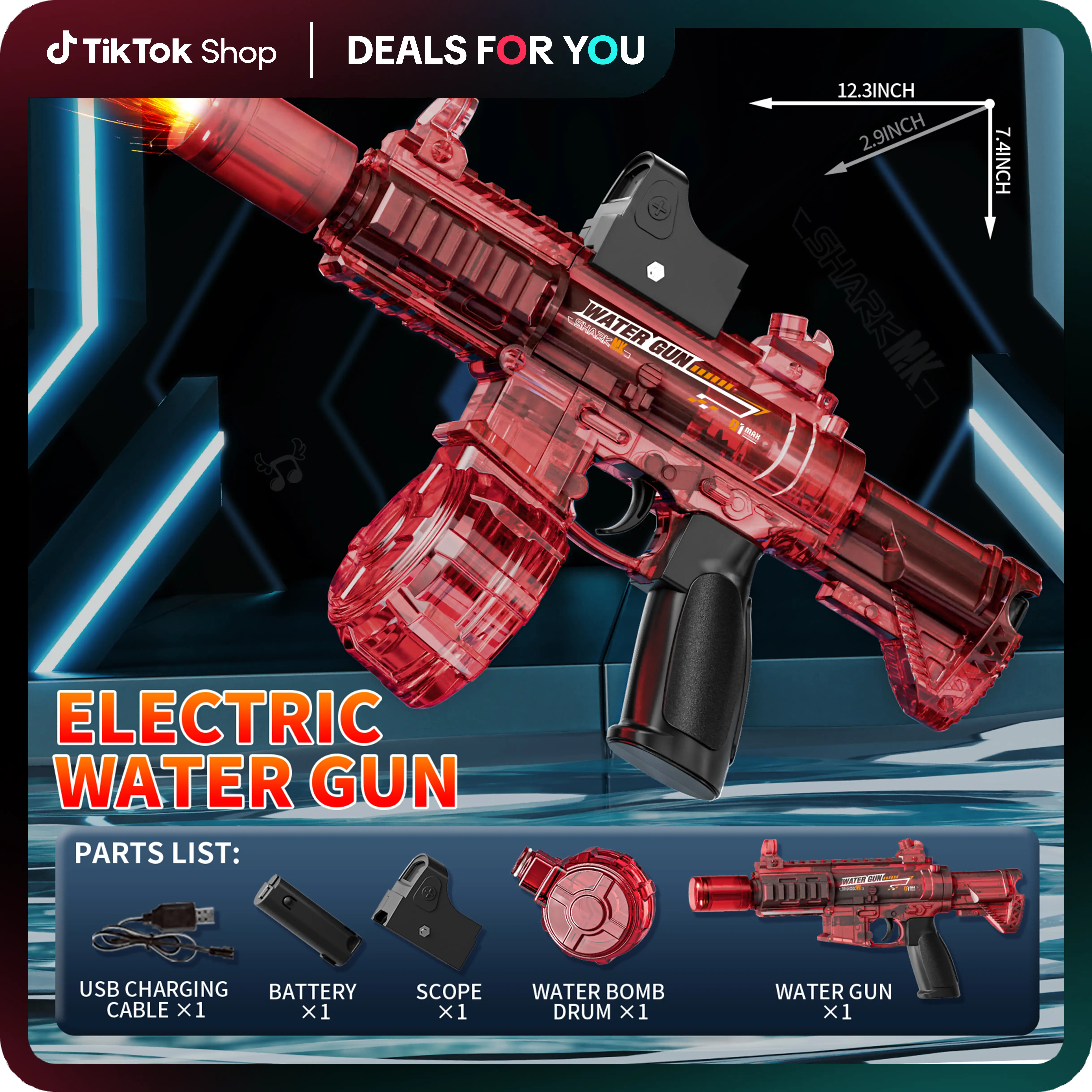 Powerful Electric M4 Water Gun, Automatic Squirt Gun with Glowing Realistic Muzzle, 320cc High Capacity, Up to 32 FT Range, Water Blasters for Kids A