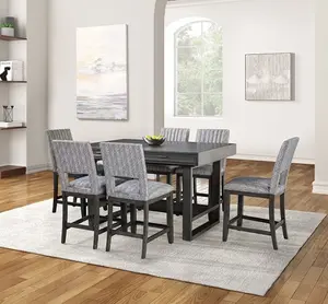 FM3425GY-PT-7PC 7-Piece Potton Grey Finish Wood Counter Height Dining Table Set with Drawers & Matching Chairs for Family Dinners