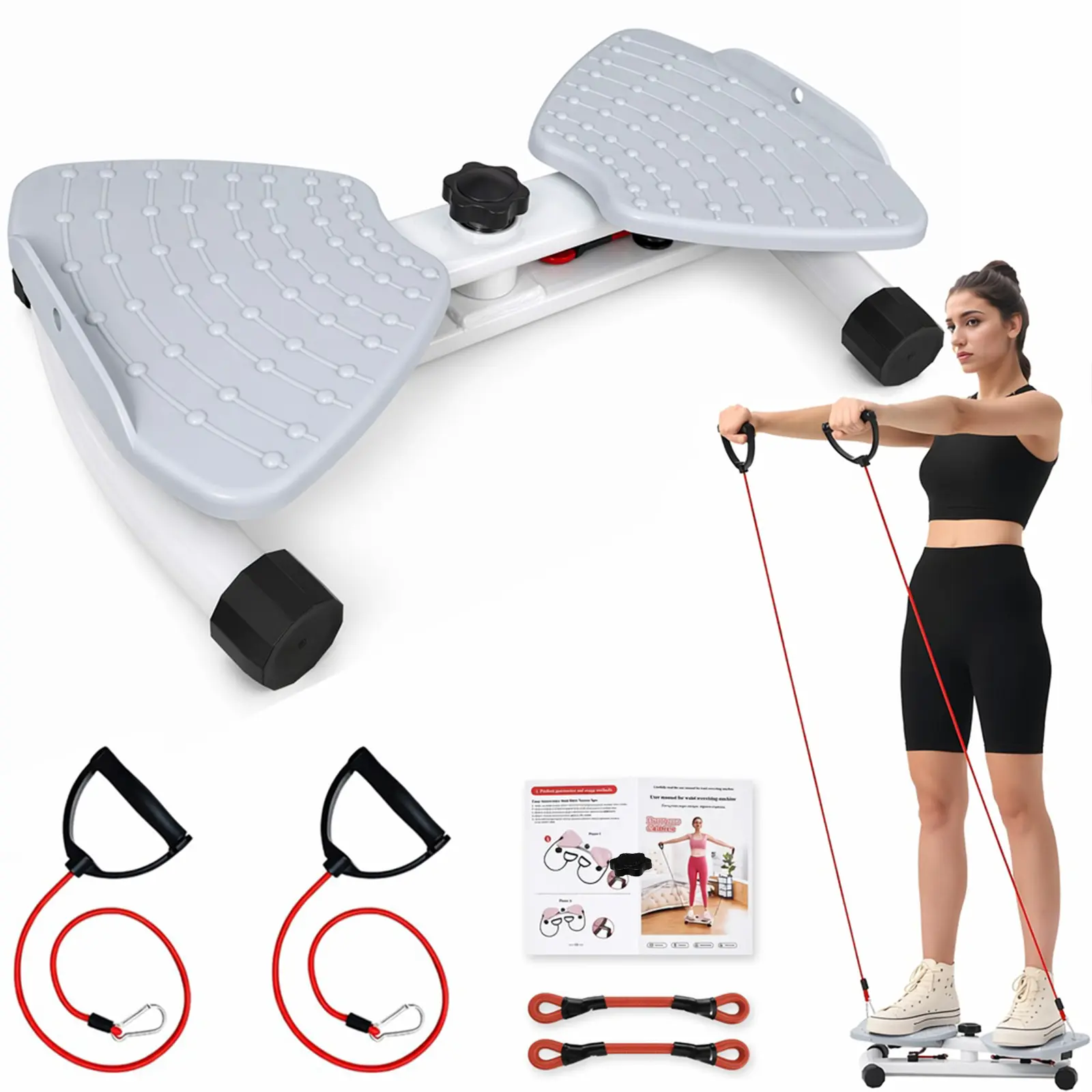 Portable Multi Function Waist Twister Ab Board Mini Stepper With Resistance Bands Non-slip Silent 300lbs Load Core Full Body Abs Cardio Training Home Workout Equipment