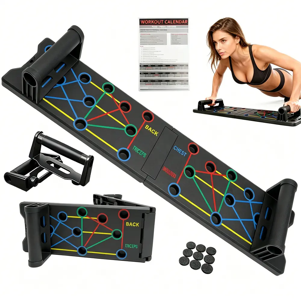 Push Up Board Foldable Ergonomic Push Up Training Board, Color Coded Muscle Guide, Portable Calisthenics Floor Workout Gear