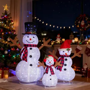 Outvita 3 Lighted Snowman Family Christmas Yard Decorations 4FT 3FT 2FT Pre-lit Pull Up Snowman with 270 White LEDs for Xmas Outdoor Holiday Indoor Decor Lighted Holiday Displays