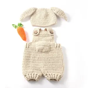 Crochet radish rabbit three-piece set of cute newborn photo woolen halter pants