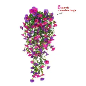 6-Piece UV-Resistant Artificial Spring Summer Trumpet Vine, Vibrant & Flowers, Realistic Petals, Durable Plastic Indoor/outdoor Decor, Faux Hanging Plant