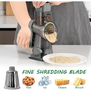 Cheese Grater Hand Crank Rotary Vegetables Shredder with Handle, 3-in-1 Graters with Interchangeable Blades and Non-slip Base Multifunctional Slicer for Kitchen