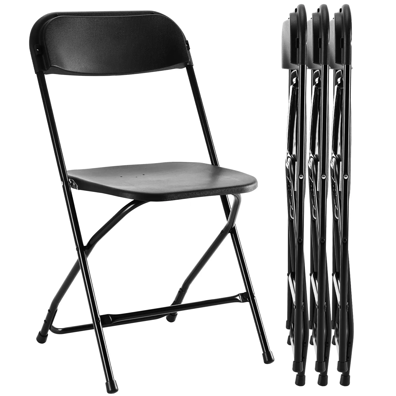 4-Pack Plastic Folding Chair, Portable Chair with Metal Frame, 330lb Capacity, Foldable Stackable Indoor Outdoor Chairs for Wedding, Party, Picnic, Office & Dining, White