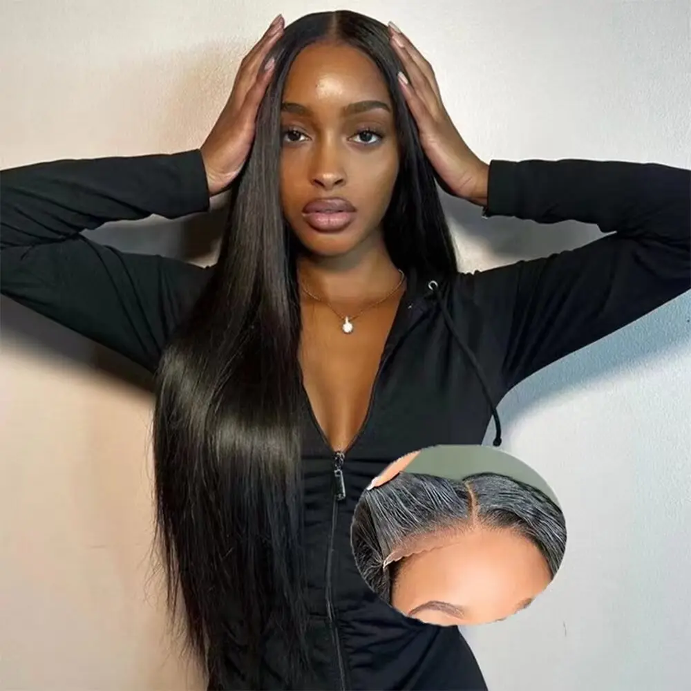 Bling Hair 36Inch Glueless Human Hair 6x4 5x5 Hd Pre Plucked Pre Cut  Lace Closure Straight Wigs  for Women Pre Bleached Invisible Knots 180 Density with Baby Hair #SummerVibes