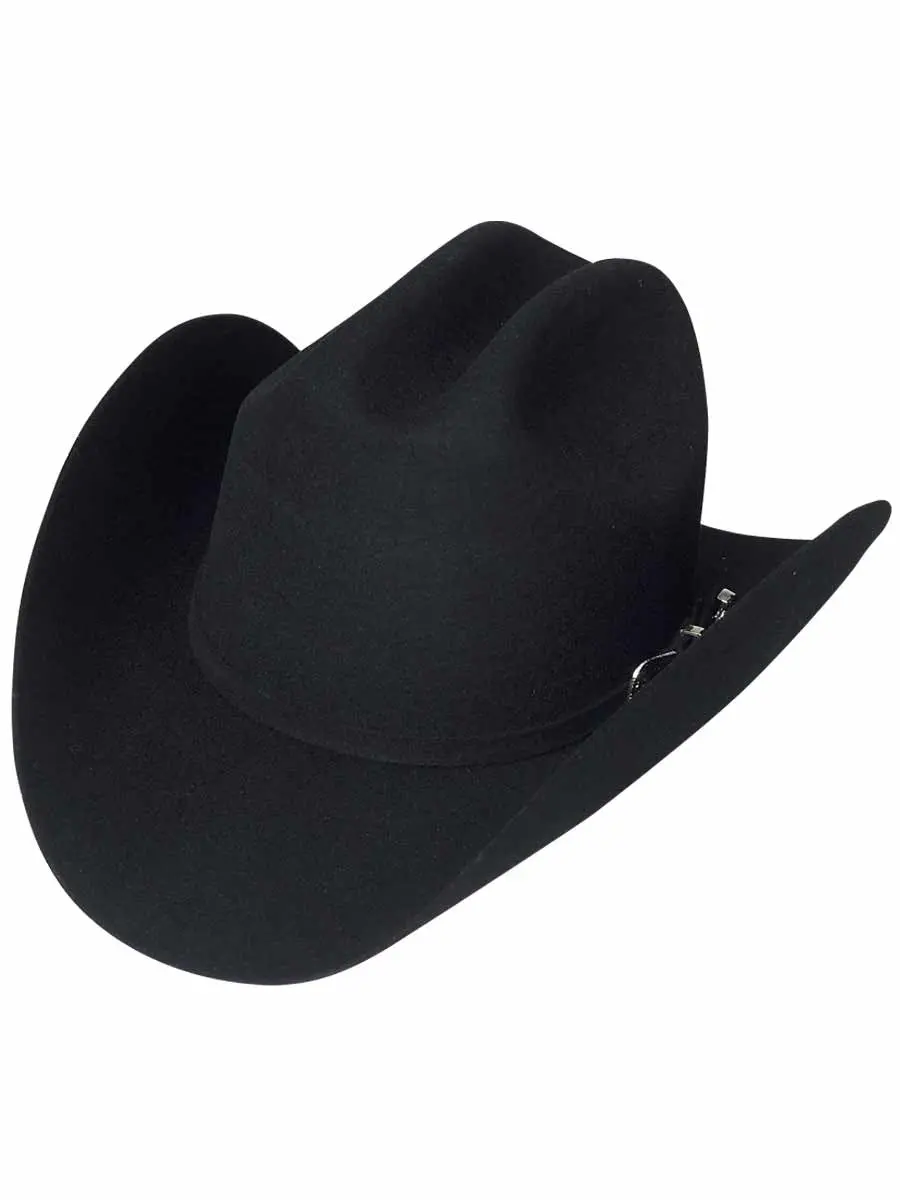 Black Felt Classic Cowboy Hat - 50X Duranguense Texana, Cattleman Crown, Wide Curved Brim, Silver Buckle Hatband, Solid Plain, Shape Retention, Rodeo Outfit Inspo, for Evening Wear & Party, Western Style, Charro Ranchero Style Hats, With Buckle, Unisex, W